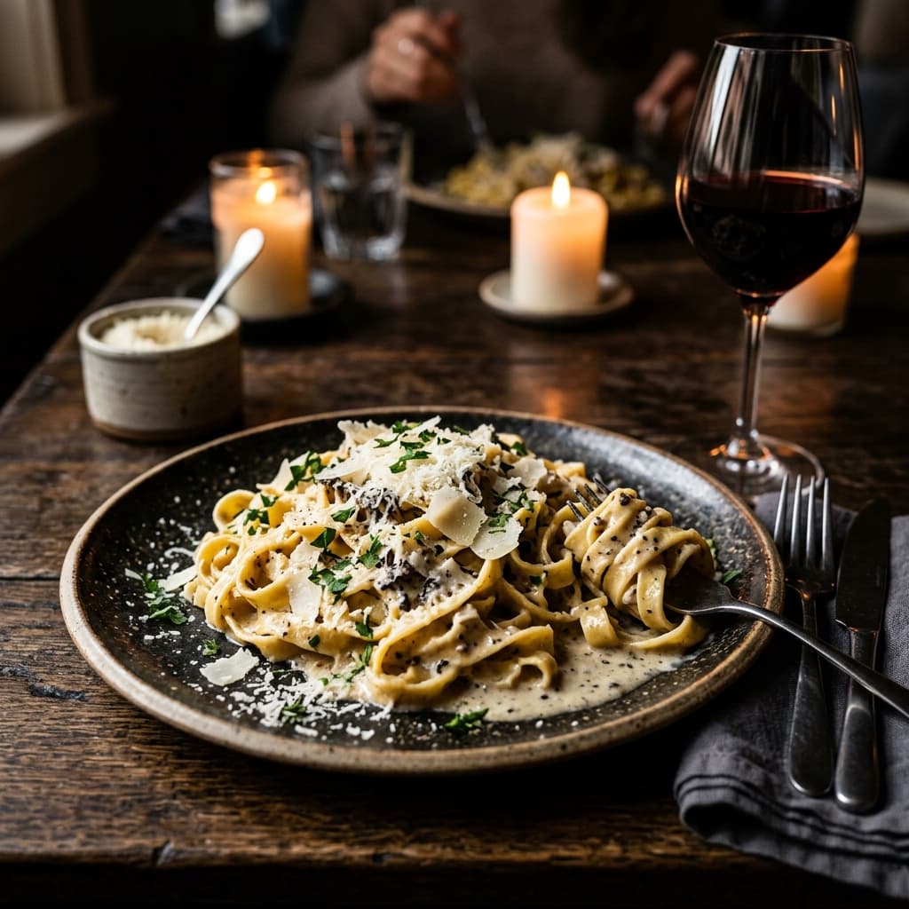 Fresh handmade pasta with truffle cream